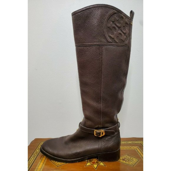 Tory Burch Marlene Tall Leather Brown Riding Boots Size 8.5M - Picture 4 of 12